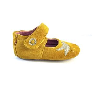 LIVIA AND LUCA Pio Pio Marigold Yellow Mary Jane Shoes Metallic Bird.  18-24 mos